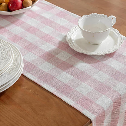 Gingham Table Runner, Cotton Linen Style Picnic Checkered Table Runners Farmhouse Buffalo Plaid Baby Shower Birthday Party Decoration Home Dining Kitchec Decor, Pink 13x72
