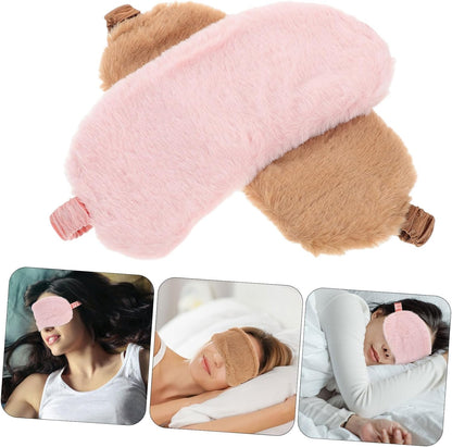 Cute Cartoon Plush Eye Mask for Sleeping 2pcs Faux Fur Sleep Mask Set in Pink and Brown Soft for Nap and Travel Light Blocking Eye Covers for Kids