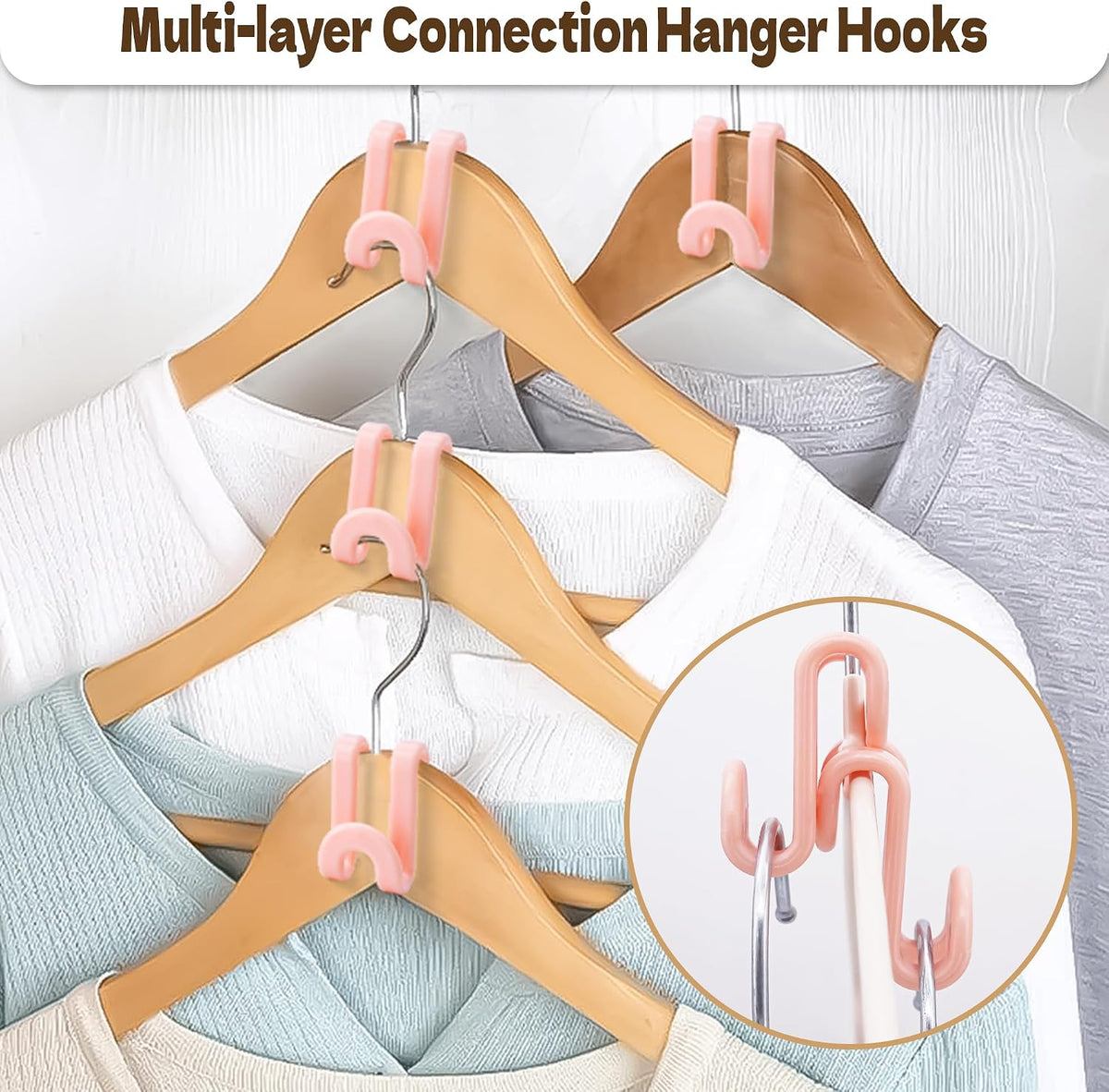 60pc Space-Saving Hanger Hooks, Hanger Connector Hooks for Dorm, Pink