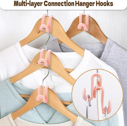 60pc Space-Saving Hanger Hooks, Hanger Connector Hooks for Dorm, Pink
