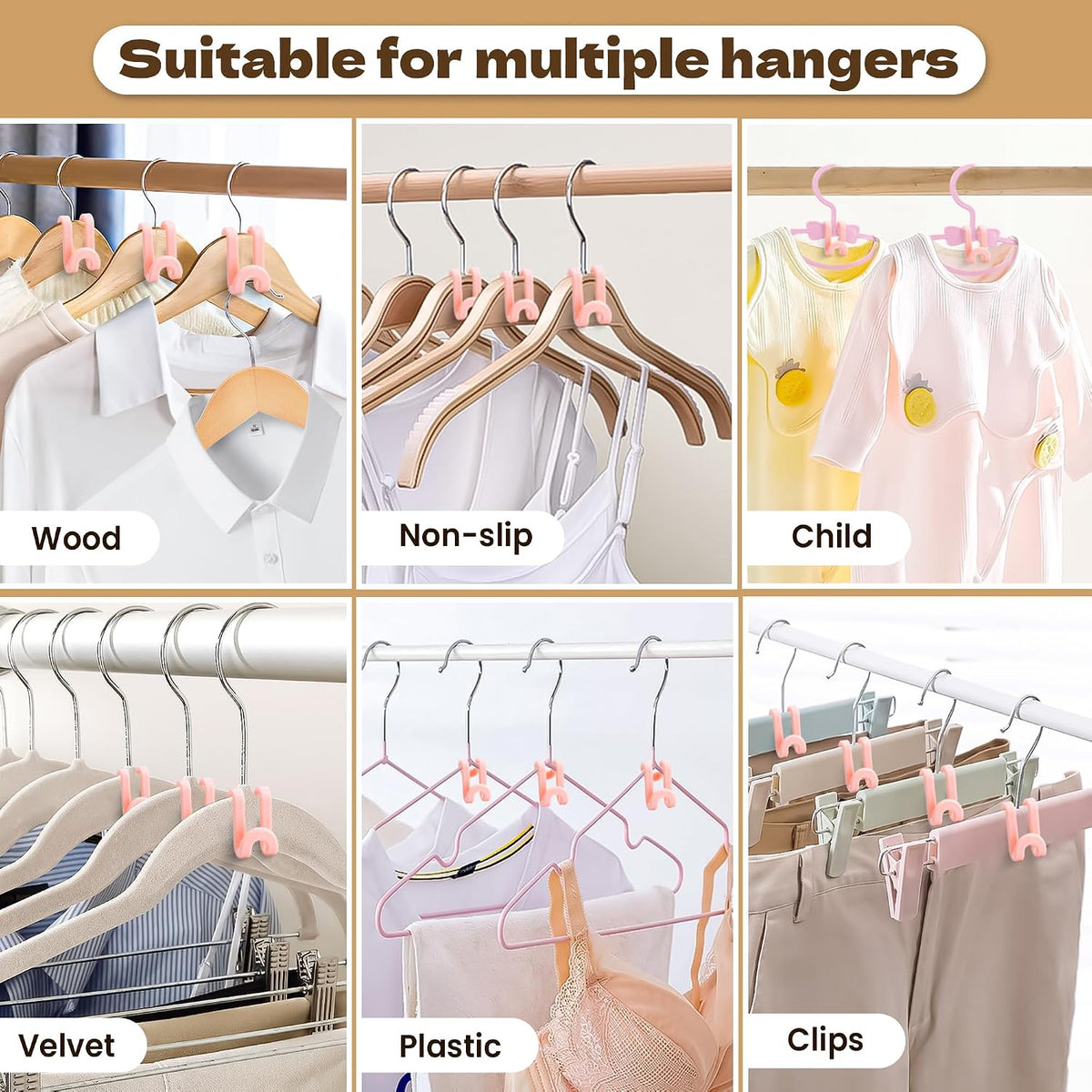 60pc Space-Saving Hanger Hooks, Hanger Connector Hooks for Dorm, Pink