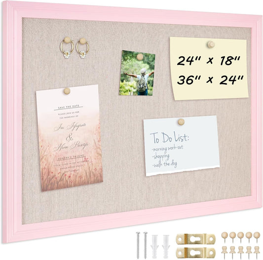 Bulletin Boards with Linen, 24"x18" White Cork Board, Pink