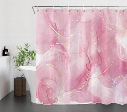 Modern Marble Shower Curtain, Pink and Gold Luxurious Marble Bathroom Curtain with Hooks, Abstract Art Bath Curtain Polyester Fabric Bath Decor Accessories, 72x72 Inches,YL30460Q