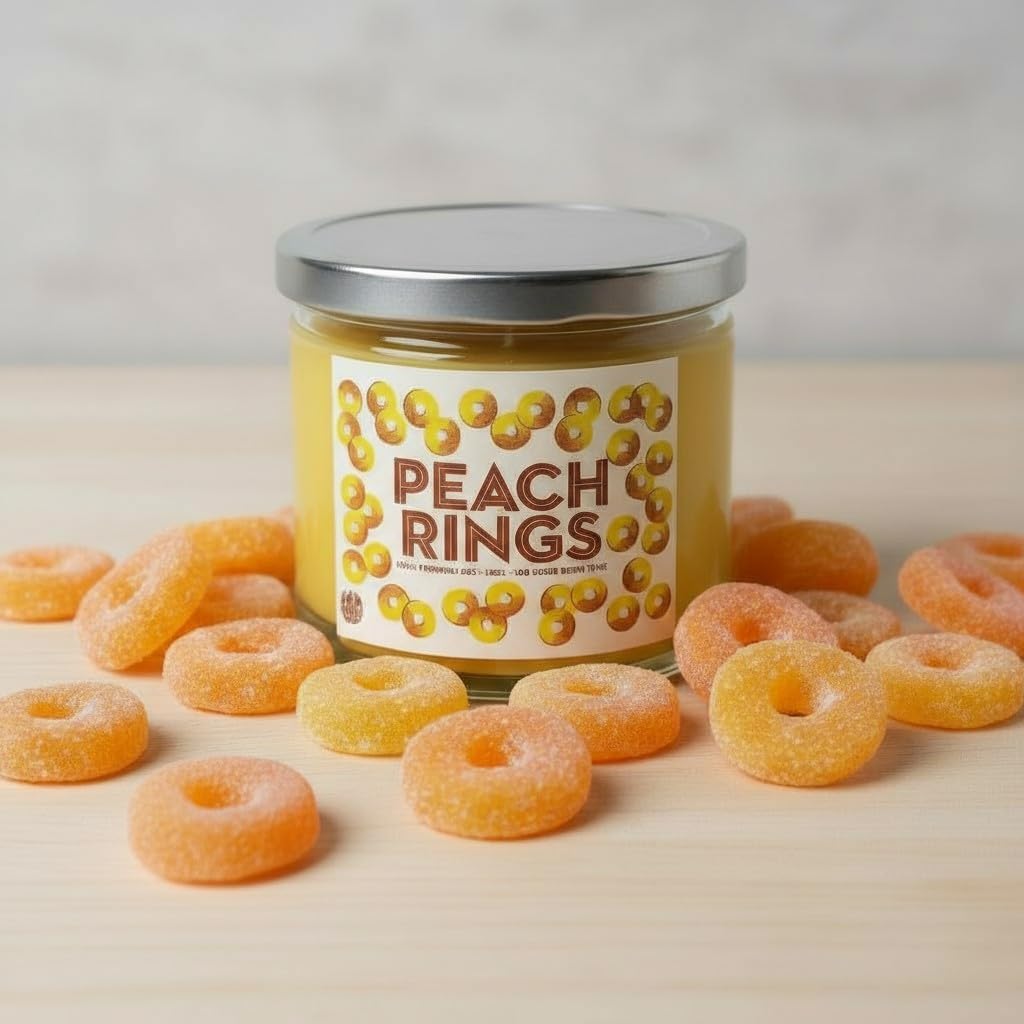 Peach Rings Candy Scented Candle - All Natural Premium Soy Wax Large 3 Wick Candle
