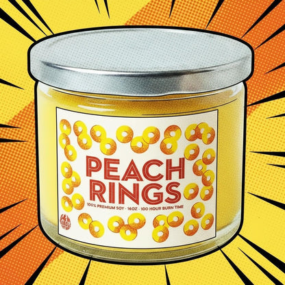 Peach Rings Candy Scented Candle - All Natural Premium Soy Wax Large 3 Wick Candle