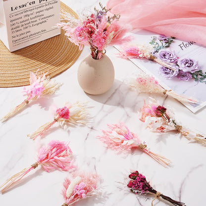 12/24 PCS Charming Dried Flowers Bouquet for Vase Various Dried Wildflowers with Stems Mini Handmade Wildflowers Natural Real Flowers Bulk Flowers Craft (Pink, 12 PCS)