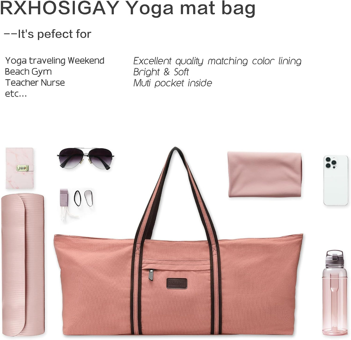 Large Yoga Mat Tote Sports Gym Pilates Carrier Shoe Bag for Women