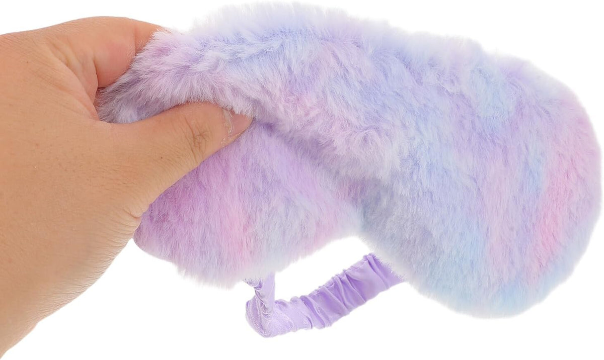 Plush Rabbit Fur Sleep Mask 2pcs with Soft Faux Silk Lining, Light-Blocking Eye Cover for Women Men, Comfortable Travel and Nap Eyemask in Blue and Pink