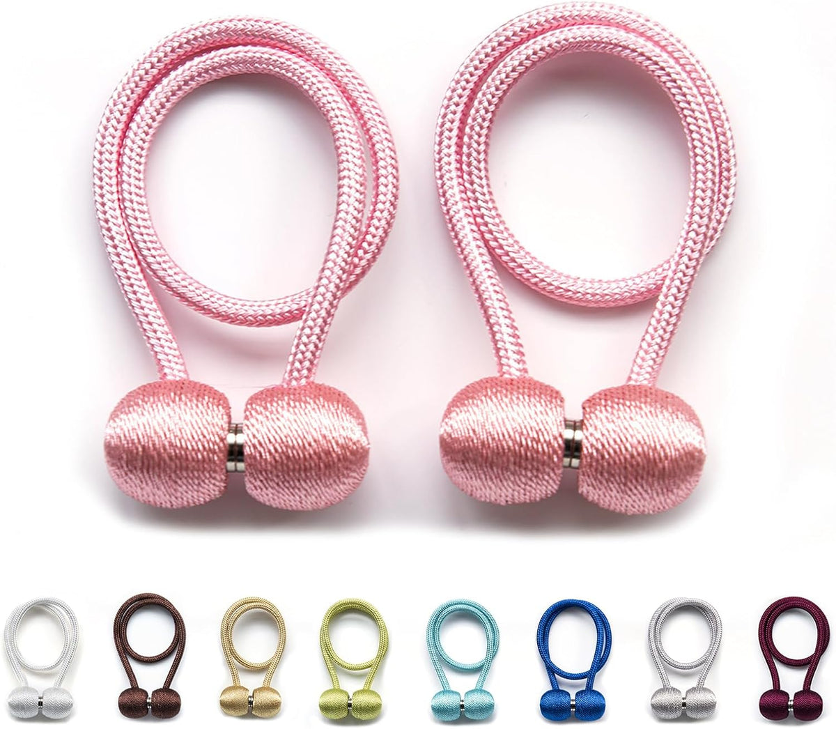 Magnetic Curtain Tiebacks 2pcs, Curtain Buckles Holders for Bedroom Living Room Home Window Treatment Decorative, Thicken, Pink