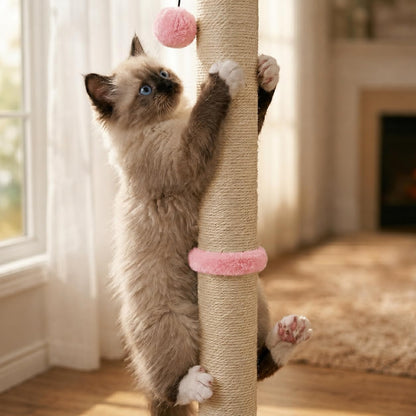 Tall Cat Scratching Post, Claw Scratcher with Sisal Rope and Covered with Soft Smooth Plush, Vertical Scratch [Full Strectch] for Standard Size Cats (Pink, 34 inches for Large Cats)