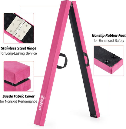 8' Folding Gymnastics Balance Beam, Floor Balance Beam w/Carry Handles Anti-Slip Base for Kids, Beginners & Professional Gymnasts