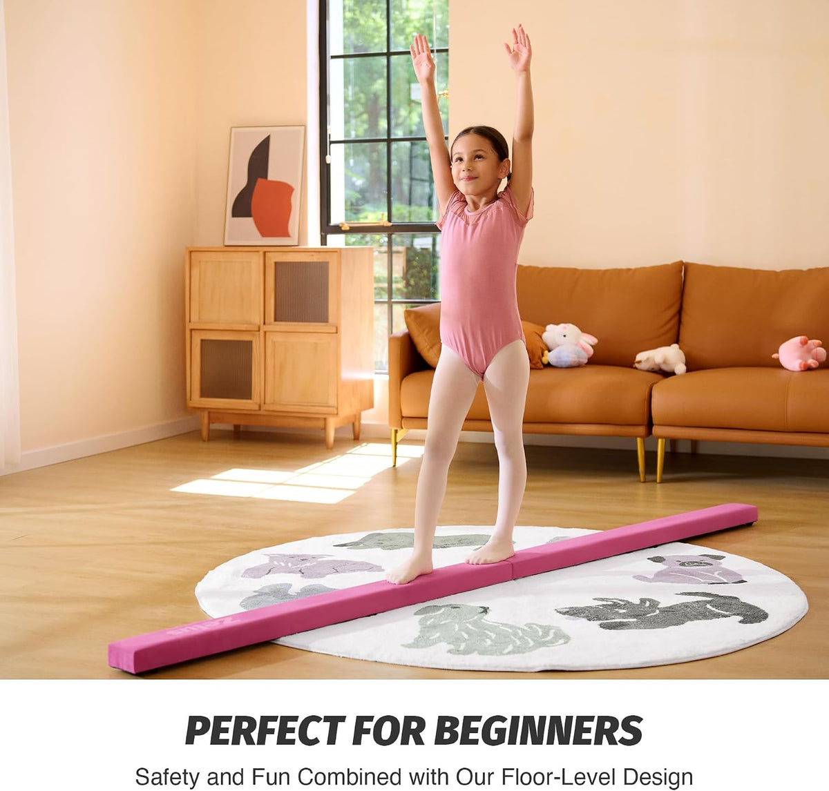 8' Folding Gymnastics Balance Beam, Floor Balance Beam w/Carry Handles Anti-Slip Base for Kids, Beginners & Professional Gymnasts