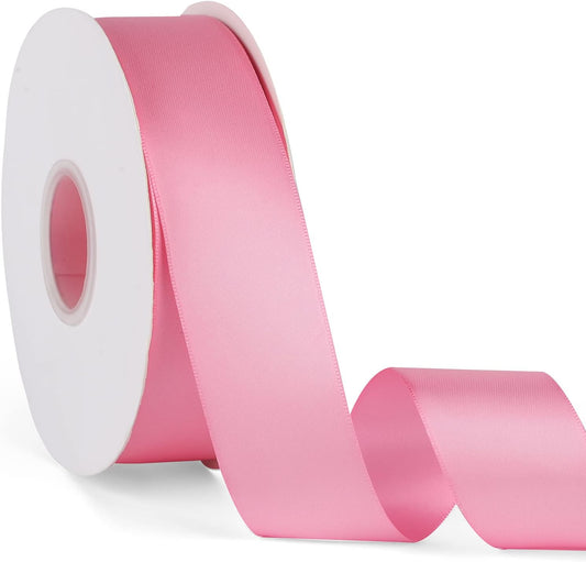 Double Faced Solid Color Peach Pink Satin Ribbon 1-1/2" X 50 Yards Continuous, High Density Polyester Ribbon for Gifts Wrapping, Wedding, Party, Crafts, Hair Bows, Flowers, Home DIY Decor