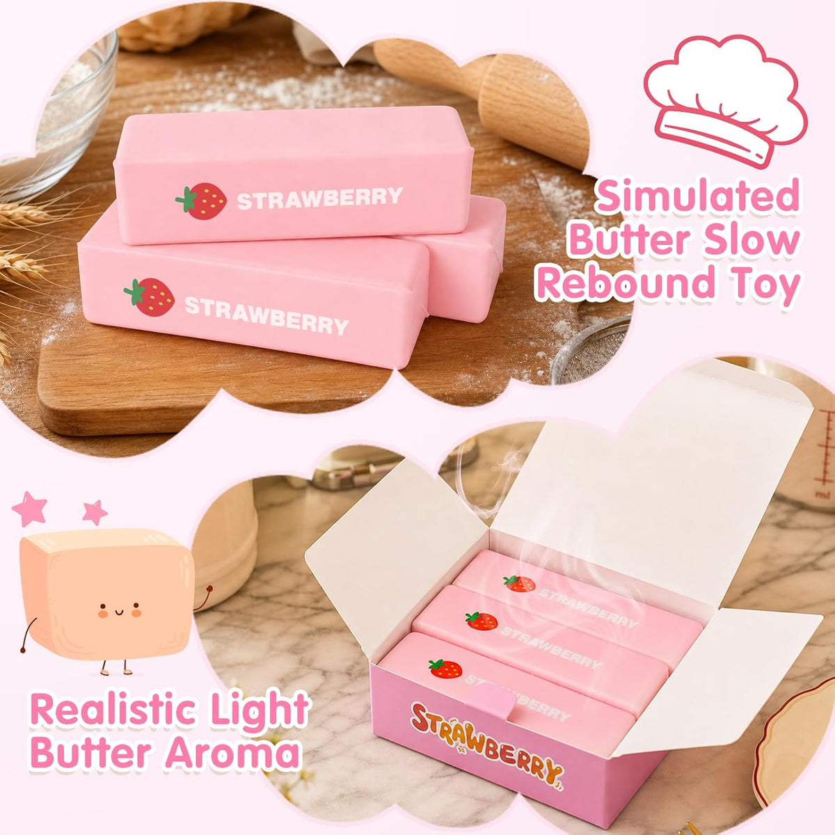 3 Packs Butter Squishy Slow Rising Squeeze Toys, Sensory Fidget Toys