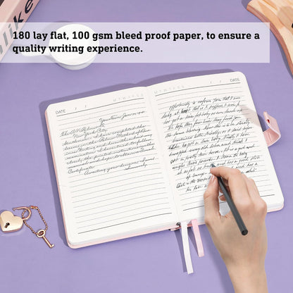Diary with Lock and Key for Girls Ages 8-12 Journal with Lock for Teen Girls 288 Pages Heart-Shaped Locked Journal for Women, Pink