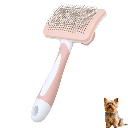 Self Cleaning Slicker Dog Brush for Small Long-Haired Breeds (Pink)