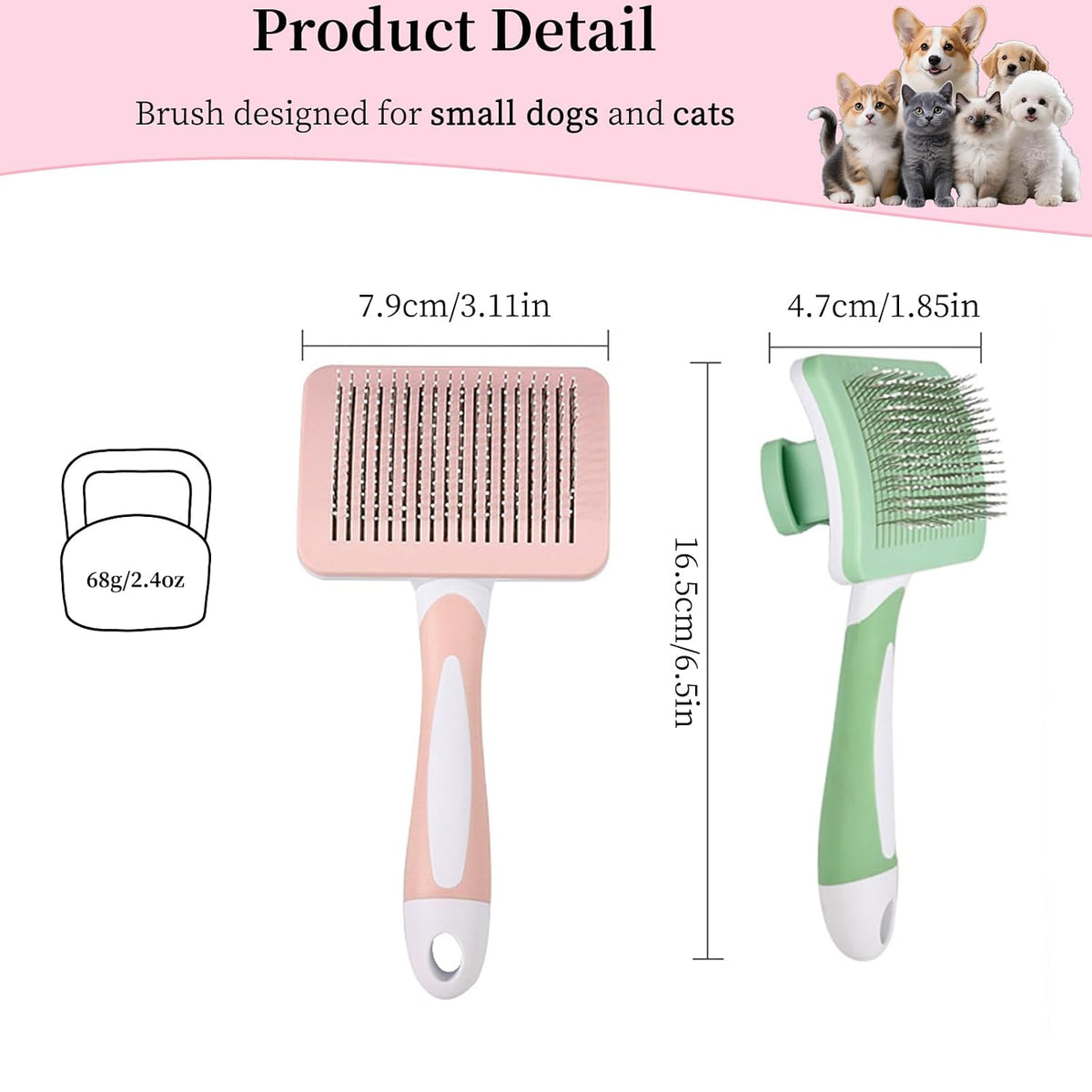 Self Cleaning Slicker Dog Brush for Small Long-Haired Breeds (Pink)