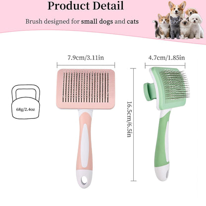 Self Cleaning Slicker Dog Brush for Small Long-Haired Breeds (Pink)