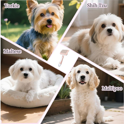 Self Cleaning Slicker Dog Brush for Small Long-Haired Breeds (Pink)