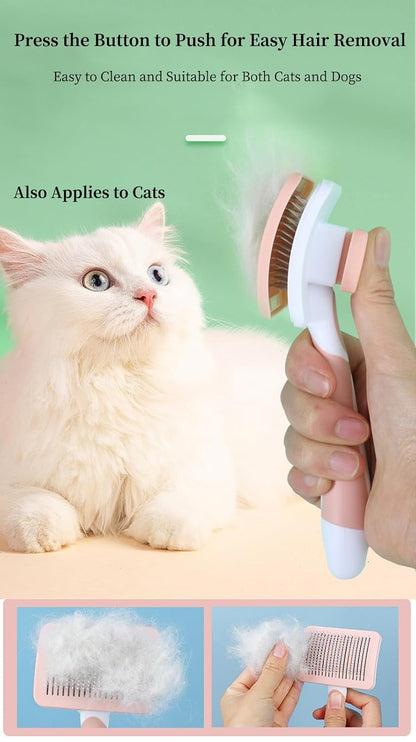 Self Cleaning Slicker Dog Brush for Small Long-Haired Breeds (Pink)
