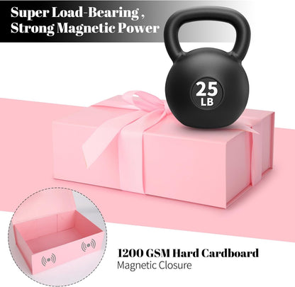 Pink Gift Box 11’’x7.2”x3.5”, Glossy Magnetic Gift Box with Lid for Present Contains 1-1/2’’ Widened Ribbon, Liner Paper, Card for Christmas, Valentine's Day, Wedding, Birthday
