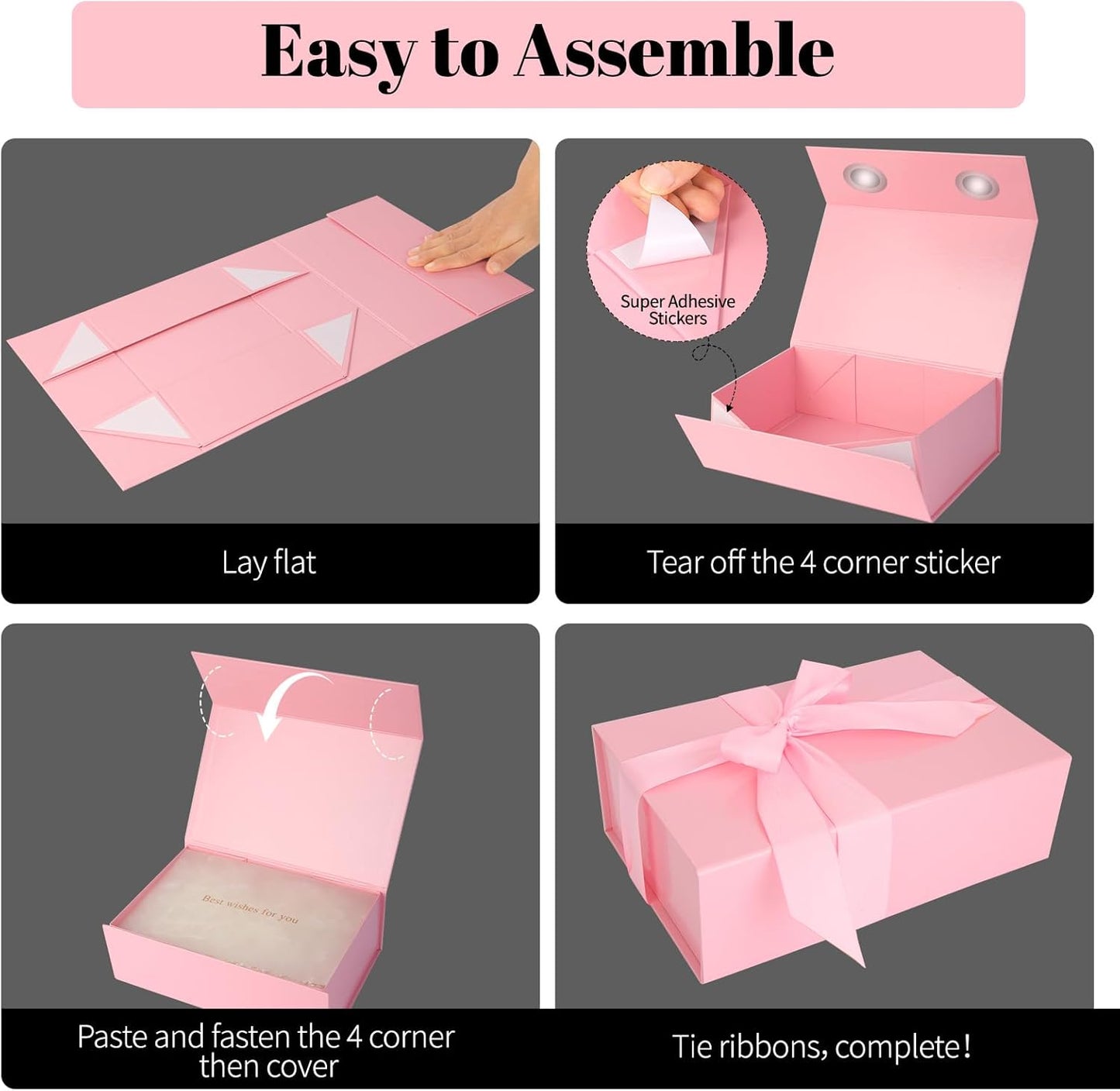 Pink Gift Box 11’’x7.2”x3.5”, Glossy Magnetic Gift Box with Lid for Present Contains 1-1/2’’ Widened Ribbon, Liner Paper, Card for Christmas, Valentine's Day, Wedding, Birthday