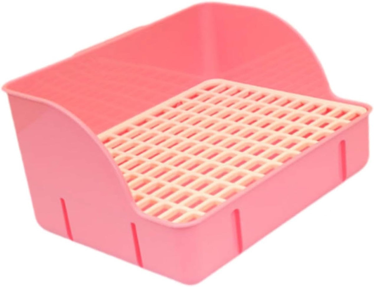 Corner Rabbit Litter Pan, 11.4 x 8.7 x 6.1 in Small Animal Potty Tray with Removable Grate for Guinea Pigs, Ferrets and Chinchillas