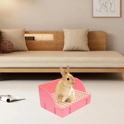 Corner Rabbit Litter Pan, 11.4 x 8.7 x 6.1 in Small Animal Potty Tray with Removable Grate for Guinea Pigs, Ferrets and Chinchillas