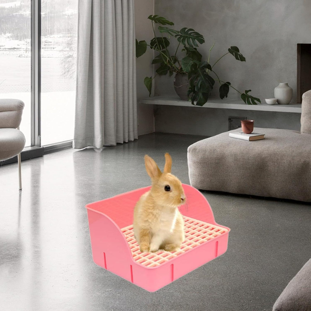 Corner Rabbit Litter Pan, 11.4 x 8.7 x 6.1 in Small Animal Potty Tray with Removable Grate for Guinea Pigs, Ferrets and Chinchillas