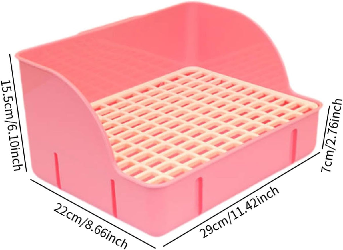 Corner Rabbit Litter Pan, 11.4 x 8.7 x 6.1 in Small Animal Potty Tray with Removable Grate for Guinea Pigs, Ferrets and Chinchillas