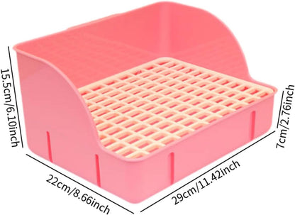 Corner Rabbit Litter Pan, 11.4 x 8.7 x 6.1 in Small Animal Potty Tray with Removable Grate for Guinea Pigs, Ferrets and Chinchillas