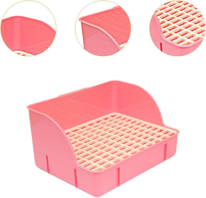 Corner Rabbit Litter Pan, 11.4 x 8.7 x 6.1 in Small Animal Potty Tray with Removable Grate for Guinea Pigs, Ferrets and Chinchillas