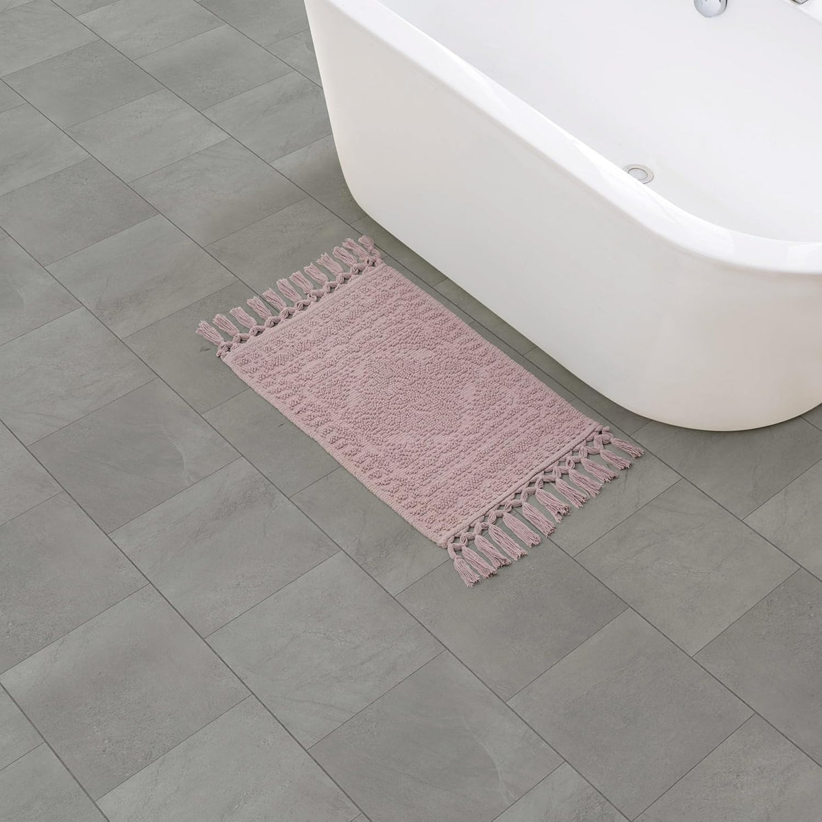 Nellore Bathroom Rugs, Woven and Beaded, Durable Bath Rugs, Thick Bath Mats for Bathroom and Shower Rugs, 17" x 28", Dusty Pink