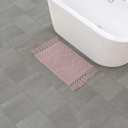 Nellore Bathroom Rugs, Woven and Beaded, Durable Bath Rugs, Thick Bath Mats for Bathroom and Shower Rugs, 17" x 28", Dusty Pink