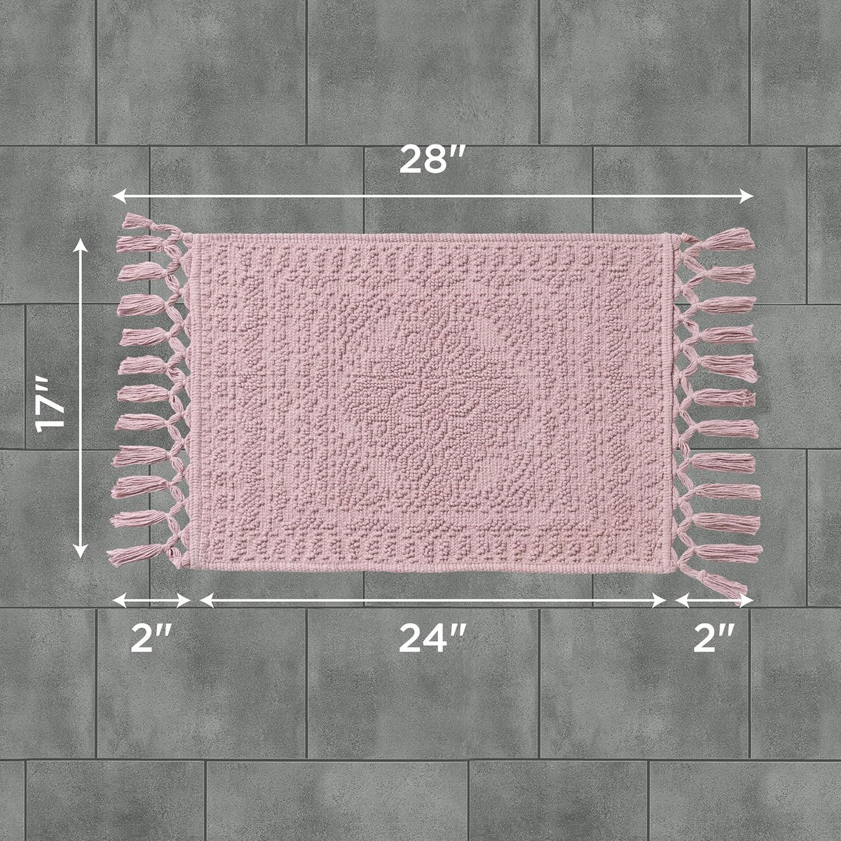 Nellore Bathroom Rugs, Woven and Beaded, Durable Bath Rugs, Thick Bath Mats for Bathroom and Shower Rugs, 17" x 28", Dusty Pink