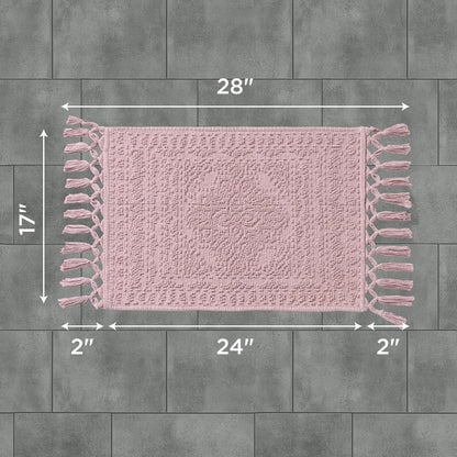 Nellore Bathroom Rugs, Woven and Beaded, Durable Bath Rugs, Thick Bath Mats for Bathroom and Shower Rugs, 17" x 28", Dusty Pink