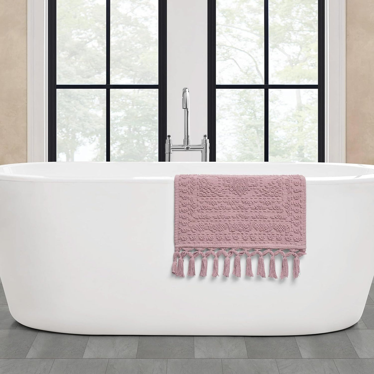 Nellore Bathroom Rugs, Woven and Beaded, Durable Bath Rugs, Thick Bath Mats for Bathroom and Shower Rugs, 17" x 28", Dusty Pink