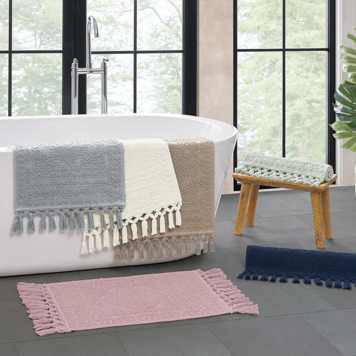 Nellore Bathroom Rugs, Woven and Beaded, Durable Bath Rugs, Thick Bath Mats for Bathroom and Shower Rugs, 17" x 28", Dusty Pink