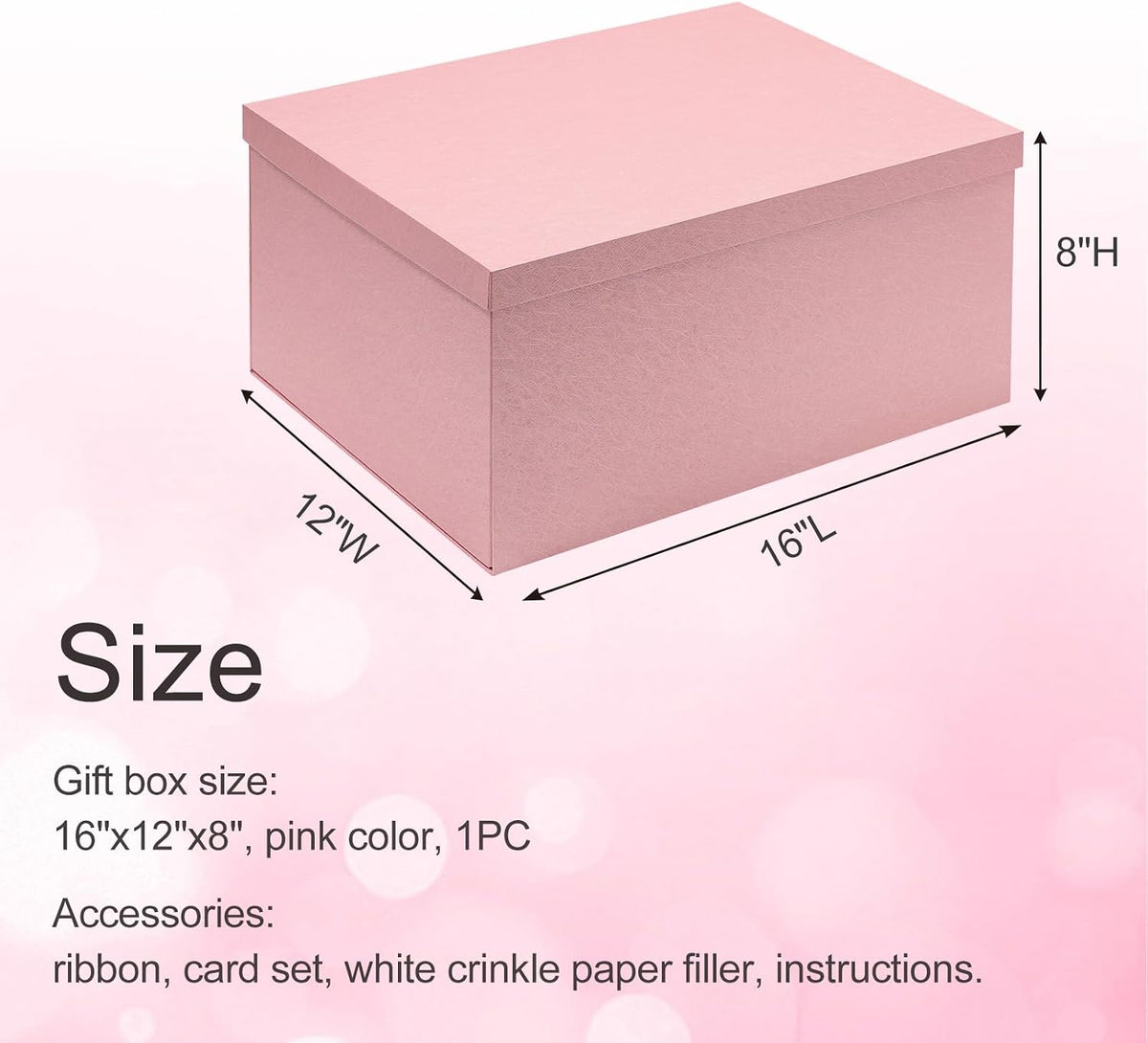16x12x8 Inches Large Gift Box with Lid for Presents Pink 1 Pack