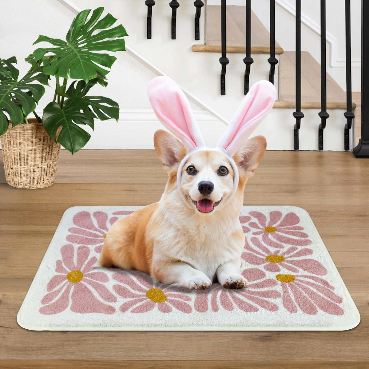SHIYUE Pink Bathroom Mat Cute Flower Bath Rug, Soft Cozy Microfiber Slip Floor Carpet Decor Absorbent Washable，Girls Bedroom Bathtub Shower(18x26in)