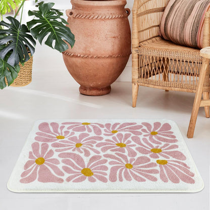 SHIYUE Pink Bathroom Mat Cute Flower Bath Rug, Soft Cozy Microfiber Slip Floor Carpet Decor Absorbent Washable，Girls Bedroom Bathtub Shower(18x26in)