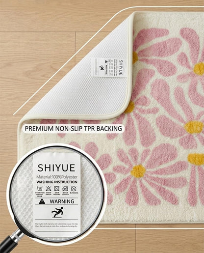 SHIYUE Pink Bathroom Mat Cute Flower Bath Rug, Soft Cozy Microfiber Slip Floor Carpet Decor Absorbent Washable，Girls Bedroom Bathtub Shower(18x26in)