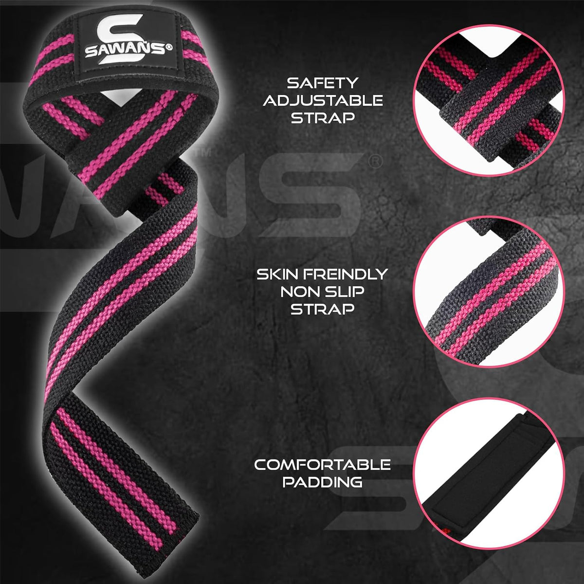 SAWANS Lifting Straps Weight Lifting Wrist Support Fitness Padded Gym Heavy Duty Anti Slip Hand Bar Grips Neoprene Bodybuilding Dumbbell Power Deadlift Barbells Workout Strength