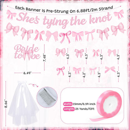 She's Tying The Knot Bridal Shower Party Decorations, Pink Bow Bachelorette Party Supplies, Bow Balloon Arch, She's Tying The Knot Banner, Bride To Be Cake Topper, Bow Veil & Satin Ribbon