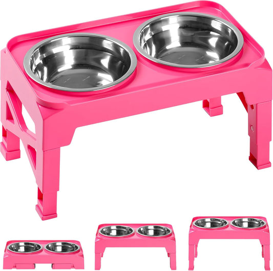 Elevated Dog Bowls with 2 Stainless Steel Dog Food & Water Raised Bowls with No Spill Edge Non-Slip Stand Adjusts to 3 Heights(2.75", 6.0", 7.5") for Small Medium Dogs and Pet