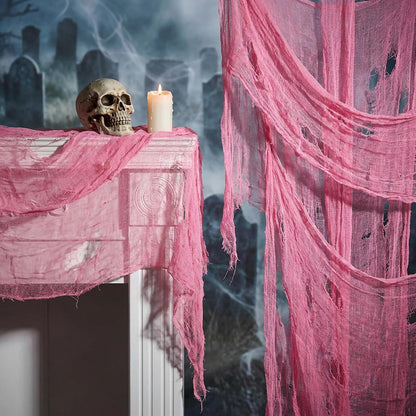 197"x71" Pink Halloween Scary Gauze, Spooky Cloth Party Decoration