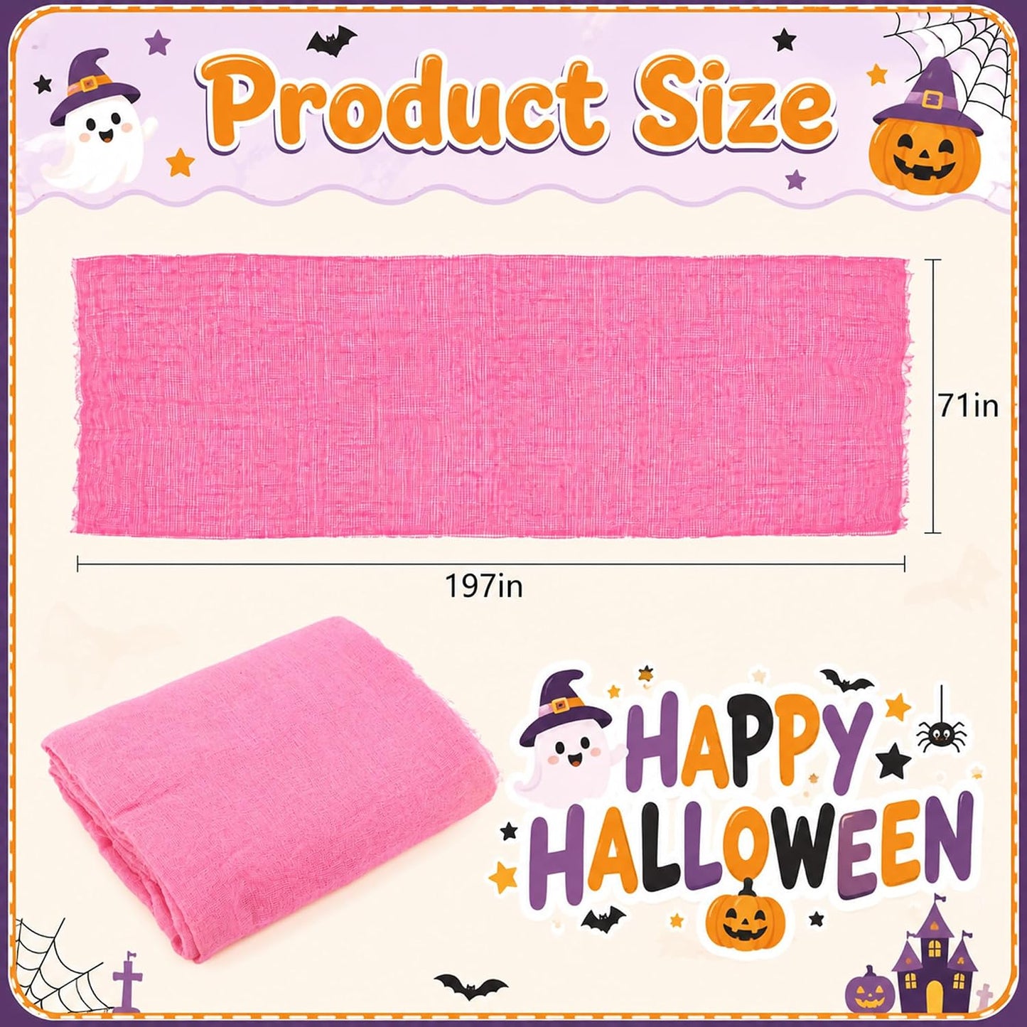 197"x71" Pink Halloween Scary Gauze, Spooky Cloth Party Decoration