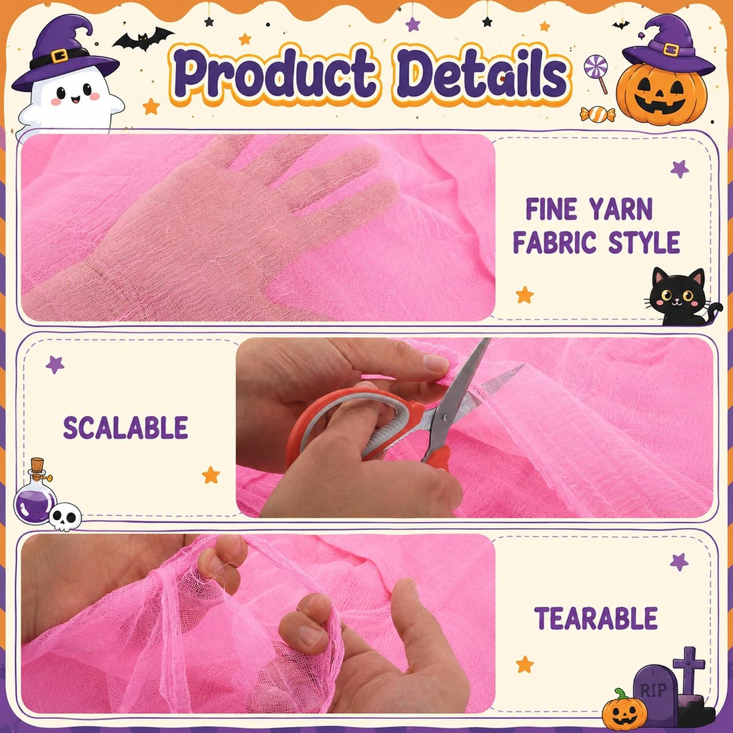 197"x71" Pink Halloween Scary Gauze, Spooky Cloth Party Decoration