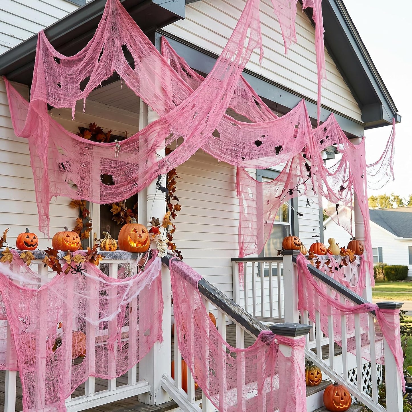 197"x71" Pink Halloween Scary Gauze, Spooky Cloth Party Decoration