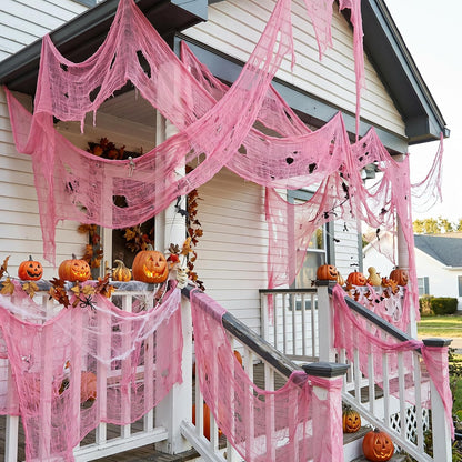 197"x71" Pink Halloween Scary Gauze, Spooky Cloth Party Decoration